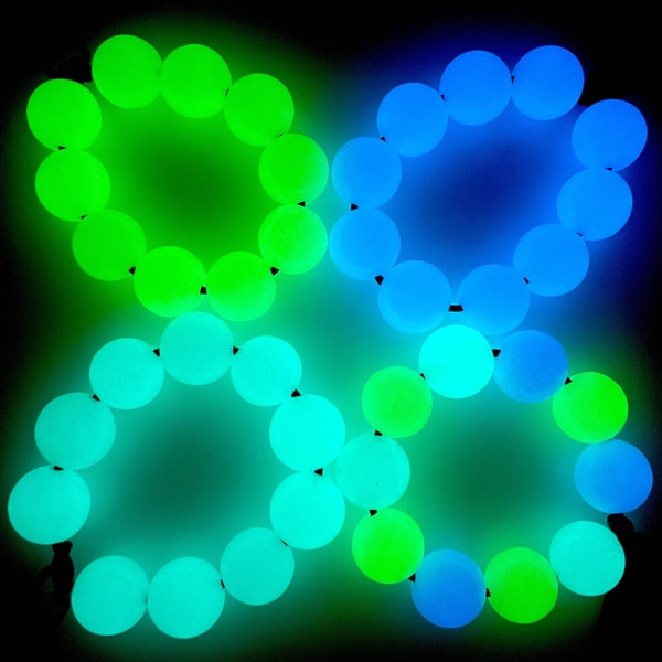 25 Pcs Glow in the Dark Stone Beads for Jewelry Making, 6mm 8mm or 10mm Luminous Rounds, Green, Turquoise & Blue, Center Drilled 1mm Hole