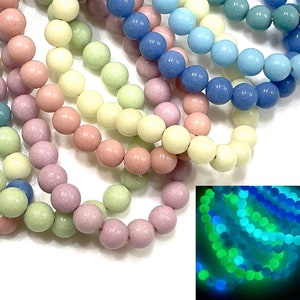 25 Pcs Assorted Glow in the Dark Beads for Jewelry Making, 6mm 8mm 10mm Stone Glass Round, Blue Green Pink Yellow Purple Rave Bead, 1mm Hole image 1