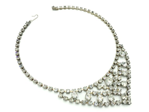 Vintage Rhinestone Necklace, Vintage Jewelry, Silv