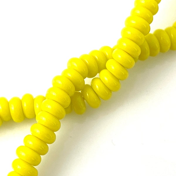 50 Pcs Yellow Glass Beads for Jewelry Making, Tiny Seed Bead, 6mm x 3mm Smooth Rondelle Spacer, Tiny Flat Donut, Necklace Bracelet, 1mm Hole