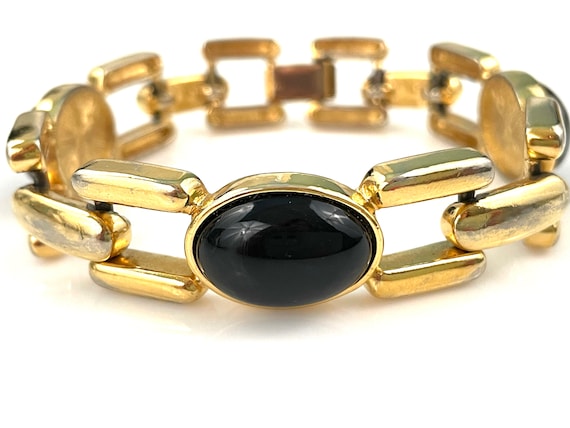 80s Monet Black & Gold Link Bracelet for Women, V… - image 1