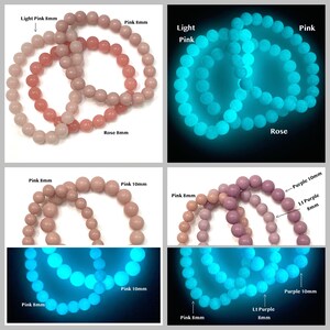 25 Pcs Assorted Glow in the Dark Beads for Jewelry Making, 6mm 8mm 10mm Stone Glass Round, Blue Green Pink Yellow Purple Rave Bead, 1mm Hole image 5