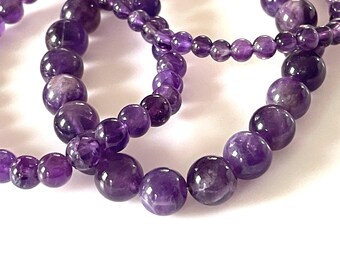 Amethyst Beads for Jewelry Making, 4mm 6mm 8mm Round Gemstone Beads, Deep Purple Bracelet Beads, February Birthstone, 0.8mm - 1.0mm Hole