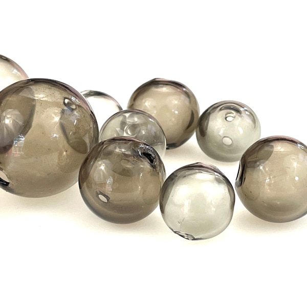 5 Pcs Gray Hollow Glass Bubble Beads for Jewelry Making, Hollow Hand Blown Globe, Round Lightweight, 11mm 12mm 13mm 14mm 20mm, Two Hole 1mm