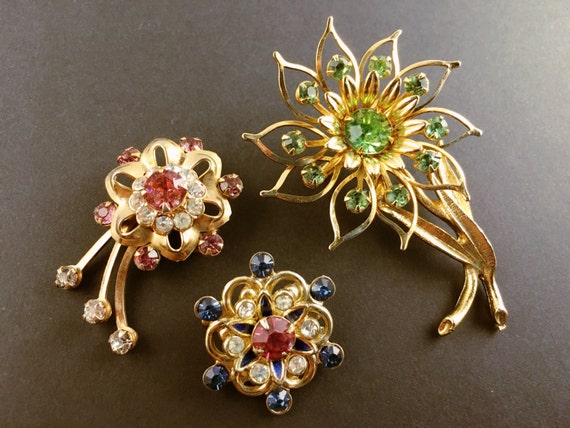 40s Rhinestone Brooch Set for Women, Vintage Jewe… - image 1