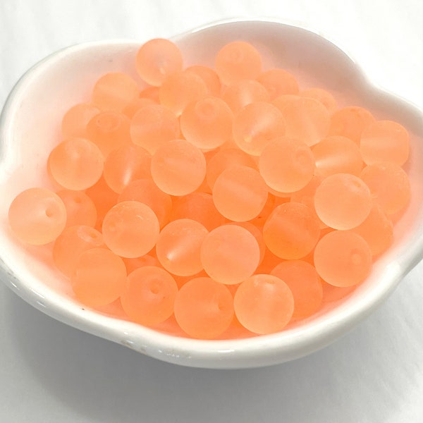 50 Pcs Orange Cultured Sea Glass Beads for Jewelry Making, 4mm 6mm 8mm Frosted Round, Matte Center Drilled Hole 1mm, Bracelet Necklace CFB33