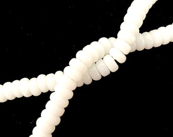 50 Pcs White Glass Beads for Jewelry Making, 6mm Smooth Rondelles, Small Flat Donuts, Milk Glass Spacer Beads, Necklace Bracelet, 1mm Hole