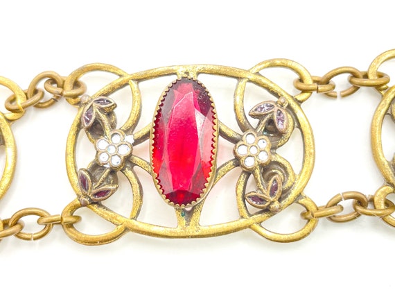 20's/30's Czech Floral Brass Cuff Bracelet main image 1