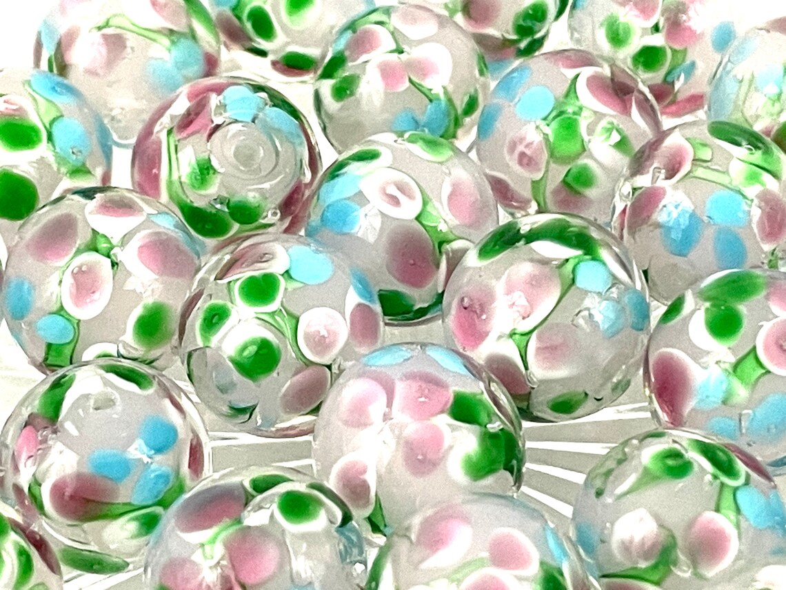 5 Pcs Pink Flower Beads for Jewelry Making Handmade Lampwork Etsy