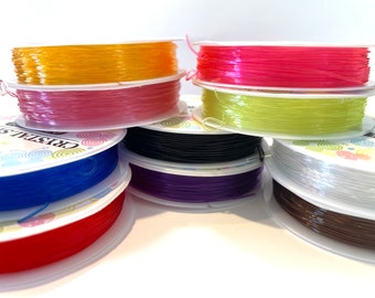 Crystal Stretch Cord for Bracelet Making, 10 meter Spool 0.8mm Elastic Round Thread, Clear Black Brown Pink Red Blue Purple Yellow