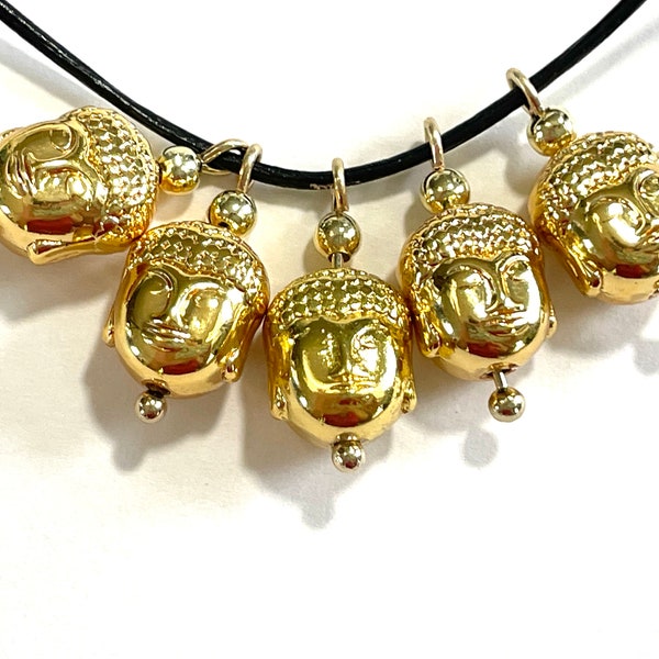 2 Pcs Buddha Charm for Jewelry Making, Gold Buddha Head Pendant, Handmade Earring Findings, Necklace Charm, 10mm x 9mm, Same on Both Sides