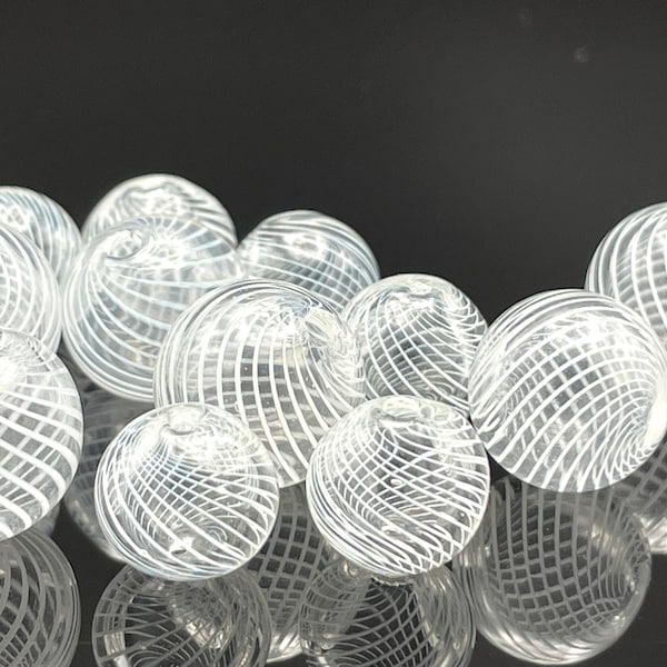 5 Pcs Glass Bubble Beads for Jewelry Making, 10mm 12mm 14mm 16mm 20mm Hand Blown Hollow Globes, Clear w/ Narrow White Stripe, Two Holes 1mm