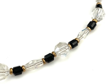 Vintage Czech Crystal Beaded Necklace, 1920s Art Deco Gold Chain