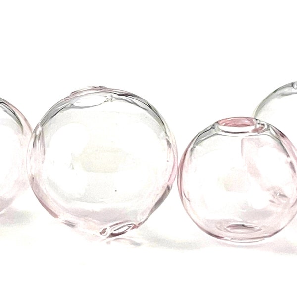 5 Pcs Pale Pink Hollow Glass Bubble Beads, Light Rose Hand Blown Transparent Terrarium Globes, Lightweight 10mm & 12mm Beads, Two Holes 1mm