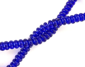 50 Pcs Blue Glass Beads for Jewelry Making, Clear Flat Spacer, Donut Disc Coin, Transparent Heishi, Necklace Bracelet, 6mm x 3mm w/ 1mm Hole