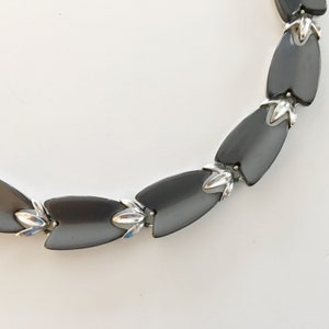 60s Vintage Necklace for Women, Mid Century Jewelry, 17&quot; Adjustable Silver Choker, Gray Lucite Cabochons, Lisner Jewelry, Thermoset Resin
