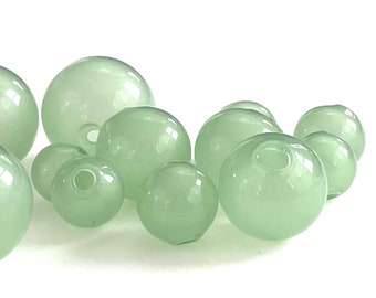 5 Pcs Hollow Glass Beads for Jewelry Making, Jade Green Hand Blown Bubbles, Handmade Round Globe, 10mm 12mm 14mm 16mm 20mm, Two Holes 1mm