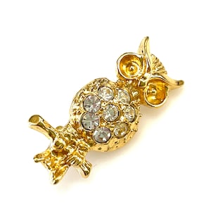 Vintage Owl Brooch for Women, Rhinestone Jewelry, Very Tiny 5/8&quot; Gold Owl Pin with Clear Stones, Animal Figural Pin, Owl Bird Lover, Petite