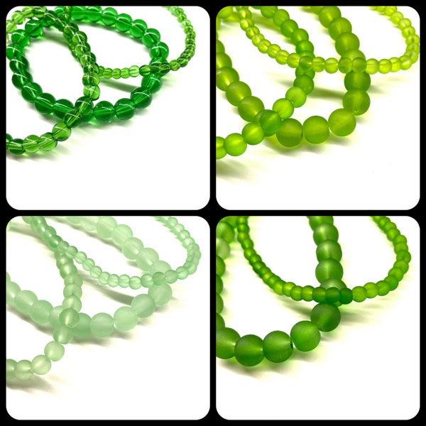 50pcs Green Glass Beads for Jewelry Making, 4mm 6mm 8mm Bracelet Beads, Tiny Round Spacer, Clear/Matte, Sage Lime Leaf, Jewelry Supplies