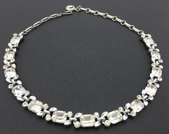 Vintage Wedding Necklace, 60s Vintage Jewelry, Rhinestone Jewelry, Lisner Silver Vintage Choker Necklace, Chunky Simple Rhinestone Necklace