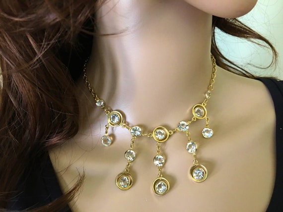 Vintage Rhinestone Necklace, 50s Vintage Jewelry,