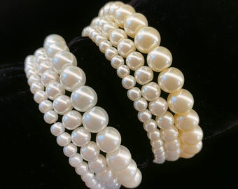Faux Pearl Beads for Jewelry Making, 4mm-8mm Glass Pearls, White Cream (50pcs)