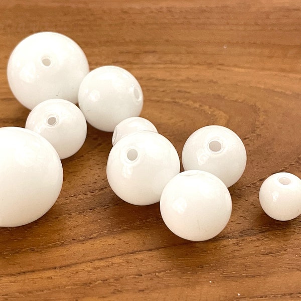 5 Pcs Hollow Glass Beads for Jewelry Making, Opaque White Hand Blown Bubbles, Handmade Round Globe, 10mm 12mm 14mm 16mm 20mm, Two Holes 1mm