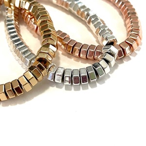 50 Pcs Metal Spacer Beads for Jewelry Making, Tiny Hexagonal Hematite Heishi, Gold, Silver, Rose Gold, Assorted, 6mm x 2mm, 2mm Hole CMBHEX