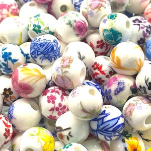 Assorted Floral Porcelain Ceramic Beads, Jewelry Making Supplies (6mm-12mm)