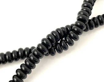 50 Pcs Glass Spacer Beads for Jewelry Making, Smooth Black Rondelles, Small Flat Donuts, Heishi, Necklace Bracelet, 6mm x 3mm Disc, 1mm Hole