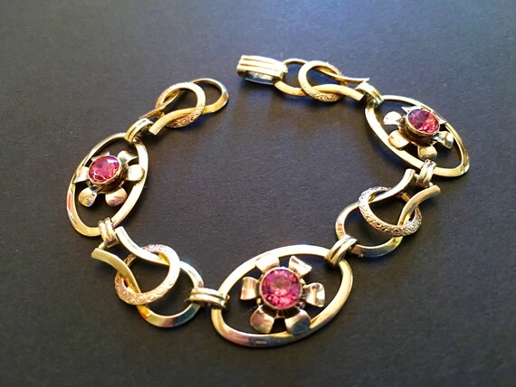 40s Art Deco Bracelet Art Deco Jewelry 40s Vintage Jewelry Van Dell Gold Filled Sterling Silver Vintage Bracelet Pink Rhinestone Flowers 40s Art Deco Bracelet Art Deco Jewelry 40s Vintage Jewelry Van Dell Gold Filled Sterling Silver Vintage Bracelet Pink Rhinestone Flowers