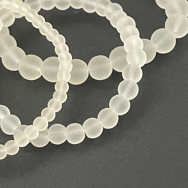 50 Pcs Cultured Sea Glass Beads for Jewelry Making, Center Drilled 4mm 6mm 8mm Warm White Clear Rounds, Necklace Bracelets, 1mm Hole CFB23