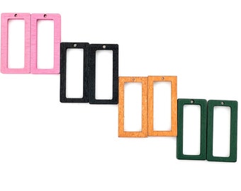 10Pcs Light Wood Pendant for Jewelry Making, 30mm x 15mm Wooden Rectangle Open Frame, Stained Pink Black Green Brown, Earring Necklace