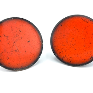 Vintage Enamel Copper Earrings, Red Orange Ombre, 60s Modernist Jewelry