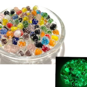 10 Pcs Glow in the Dark Beads for Jewelry Making, 8mm 10mm Luminous Glass Rounds, Assorted Color Blue Green Purple Pink, Kandi 1mm Hole