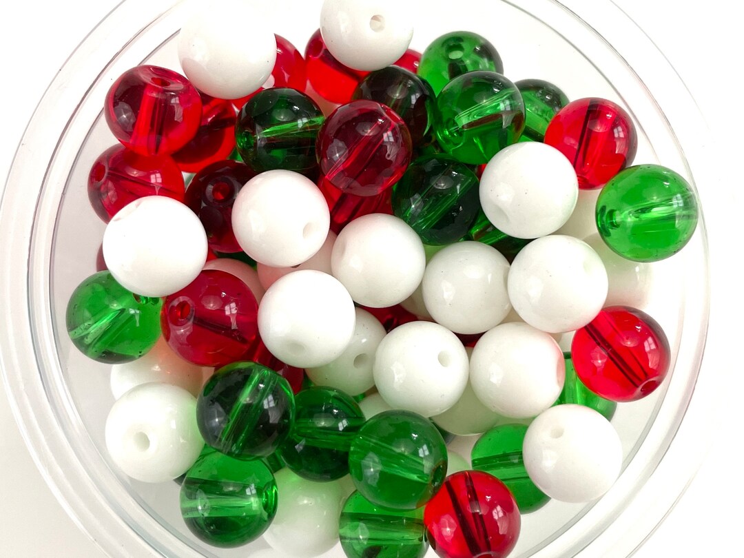 50 Pcs Assorted Christmas Beads for Jewelry Making, 8mm Red Green