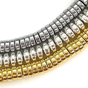 50 pcs Metal Spacer Beads for Jewelry Making, 6mm Round Gold Silver Gunmetal Bracelet Beads, Flat Coin Disc Donut, Center Drilled, 2mm Hole