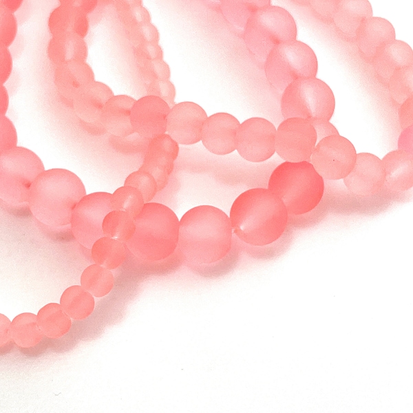 50 Pcs Cultured Sea Glass Beads for Jewelry Making, 4mm 6mm 8mm Frosted Pink Rounds, Pale Peach Orange, Necklace Bracelet, 1mm Hole CFB28