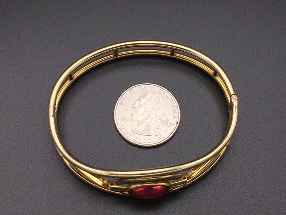 30s Art Deco Gold Filled Red Rhinestone Bracelet,… - image 4