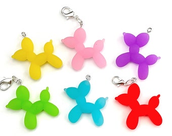 Balloon Dog Charm, 32mm Acrylic Collar Pendant, Kandi Blue Pink Red Green Purple White, Optional Lobster Claw Clasp, Phone Charm CAC001