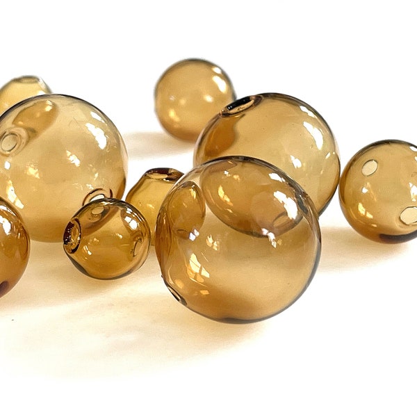 5 Pcs Hollow Glass Beads for Jewelry Making, Hand Blown Bubbles, Unique Round 10mm 12mm 14mm 20mm Gold Globes, Two Holes 1mm Earrings
