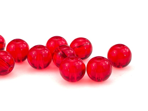 50 Pcs Red Glass Beads for Jewelry Making, 4mm 6mm 8mm Transparent