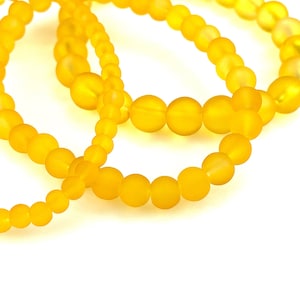50 Pcs Cultured Sea Glass Beads for Jewelry Making, Center Drilled 4mm 6mm 8mm Warm Yellow Golden Rounds, Necklace Bracelets, 1mm Hole CFB11