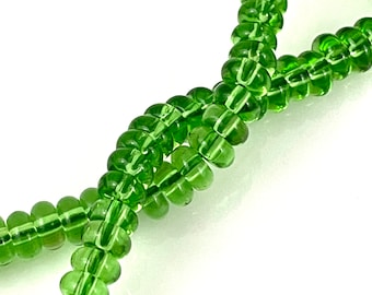 50 Pcs Green Glass Beads for Jewelry Making, Transparent Smooth Flat Disc, Center Drilled Clear Donut, Necklace Bracelet, 6 x 3mm 1mm Hole