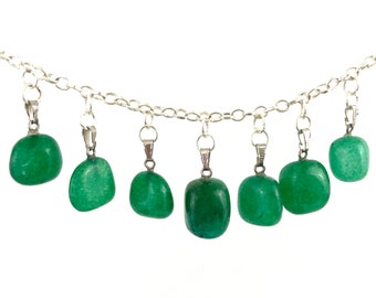 Jade Nugget Pendant for Jewelry Making, Green Stone with Silver Bail, 1" Gemstone Charm for Necklaces, Earrings