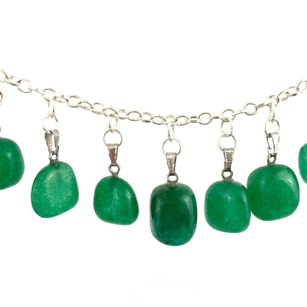 Jade Nugget Pendant for Jewelry Making, Green Stone with Silver Bail, 1" Gemstone Charm for Necklaces, Earrings