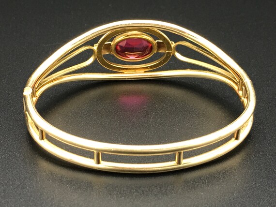 30s Art Deco Gold Filled Red Rhinestone Bracelet,… - image 3
