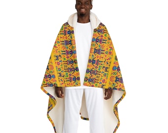 Manta sherpa con capucha y estampado kente africano colorido