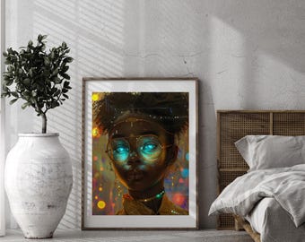 Custom Futuristic Black Girl Portrait | Cosmic Digital Download Art Print
