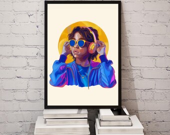 Custom Retro Cool Guy Art Print | Bold Vintage Colors | Digital Portrait Download